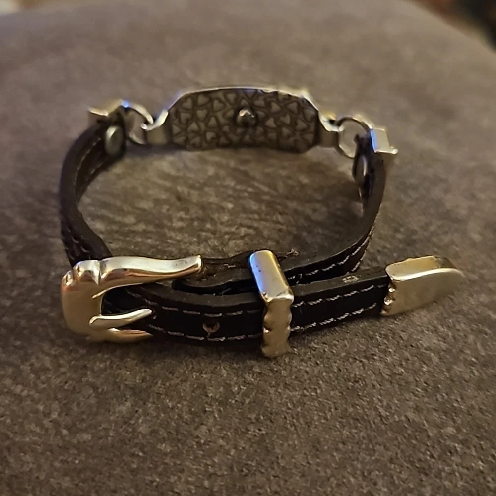 VTG BRIGHTON 1990s Floral Black Leather Belt Bracelet